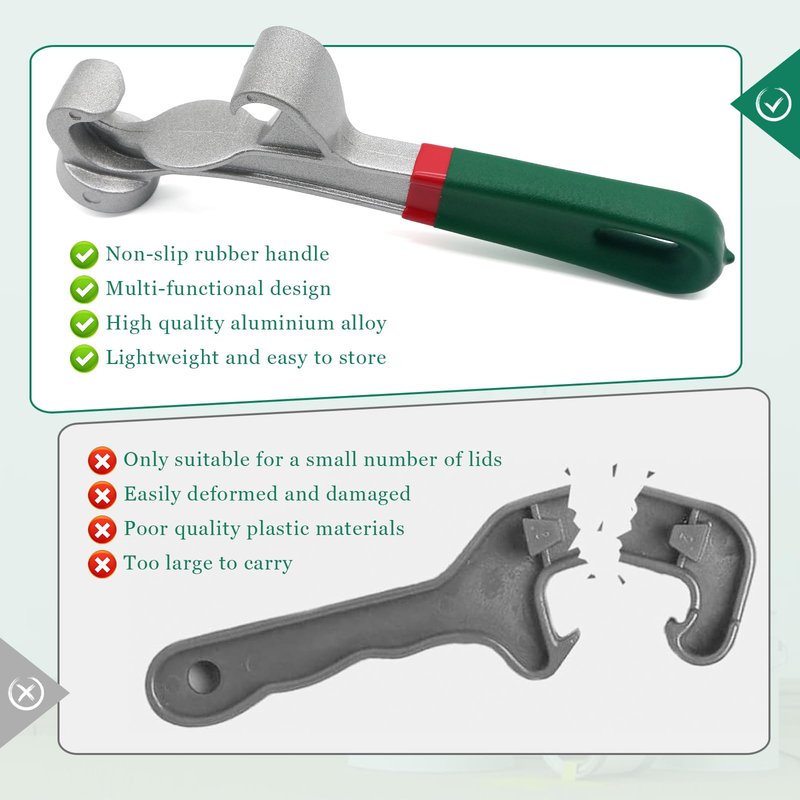 Upgraded 5 Gallon Bucket Opener Tool - Heavy Duty Aluminum Lid Wrench with Non-Slip Grip, Paint Can Opener for Industrial & Home Use
