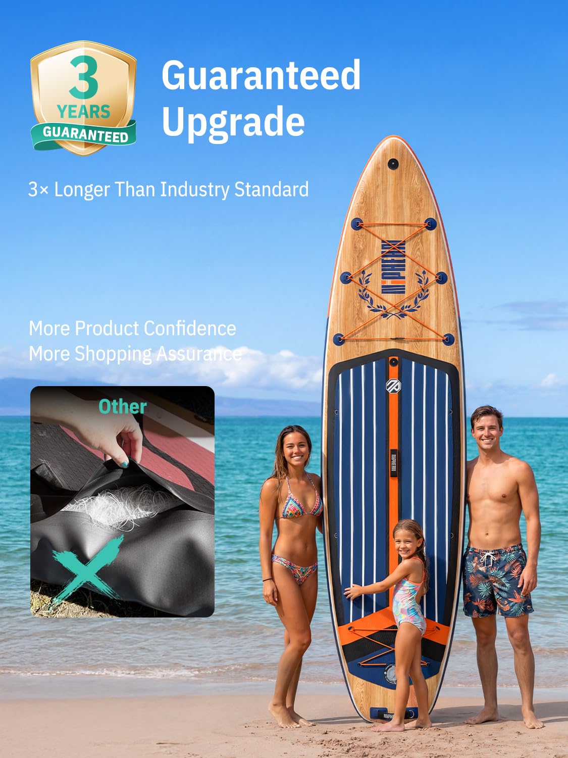 Niphean (Extra Large) Inflatable Paddle Board, SUP for 2+1 People/Family 500lbs Capacity Stand Up Paddle Board with SUP Accessories, StabilTrac Fin Non-Slip Paddleboard for Adults-Grain Flow
