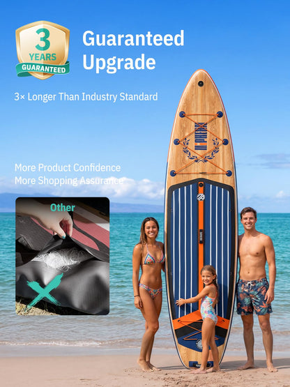 Niphean (Extra Large) Inflatable Paddle Board, SUP for 2+1 People/Family 500lbs Capacity Stand Up Paddle Board with SUP Accessories, StabilTrac Fin Non-Slip Paddleboard for Adults-Grain Flow