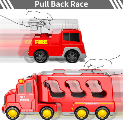 Bennol 5-in-1 Fire Trucks Toy Set for Boys Age 1-3 3-5, Fire Car Truck for Toddlers 1 2 3 4 5 6 Years Old, Christmas Birthday Gift Car Sets with Light Sound