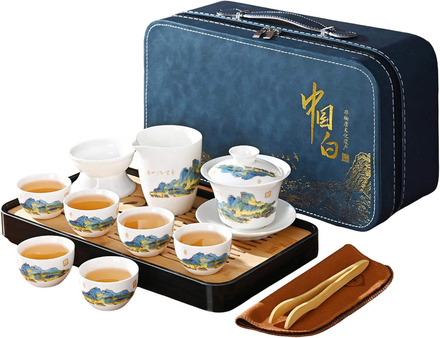 Set Set Set 6 Gaiwan6) Chinese Tea Traditional, Chinese Kung Fu Tea for Adults, Gaiwan Tea with Cups (QLJS