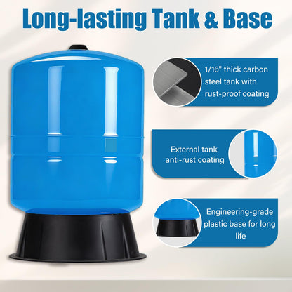 Water Pressure Tank For Well Systems, Vertical Pressurized Tank/Bladder Tank with Diaphragm & Drinking Liner, for Home Domestic Water Supply (14GAL)