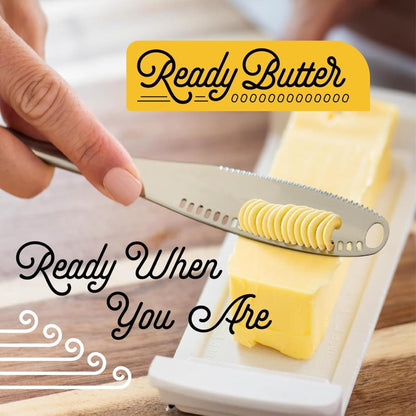Houseify Ready Butter 3-in-1 Knife, Stainless Steel Serrated with Holes in Blade - Cold Butter Spreader, Curler & Micro Grater, Dishwasher Safe