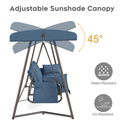 Terravoy Porch Swing Sofa Bed with Stand and Canopy, Outdoor 3-Seat Bench Swing Heavy Duty, Patio Extra Large Swing Bed with Rain Cover