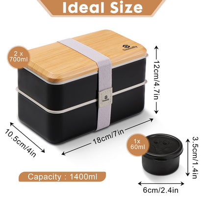 Sinnsally Bento Box Adult Lunch Box with Compartments for Women & Men,(47oz)Stackable Japanese Bento Lunchbox,Rectangle Lunchable Food Container with Utensil Set,Leak-Proof & Microwave/Dishwasher Safe