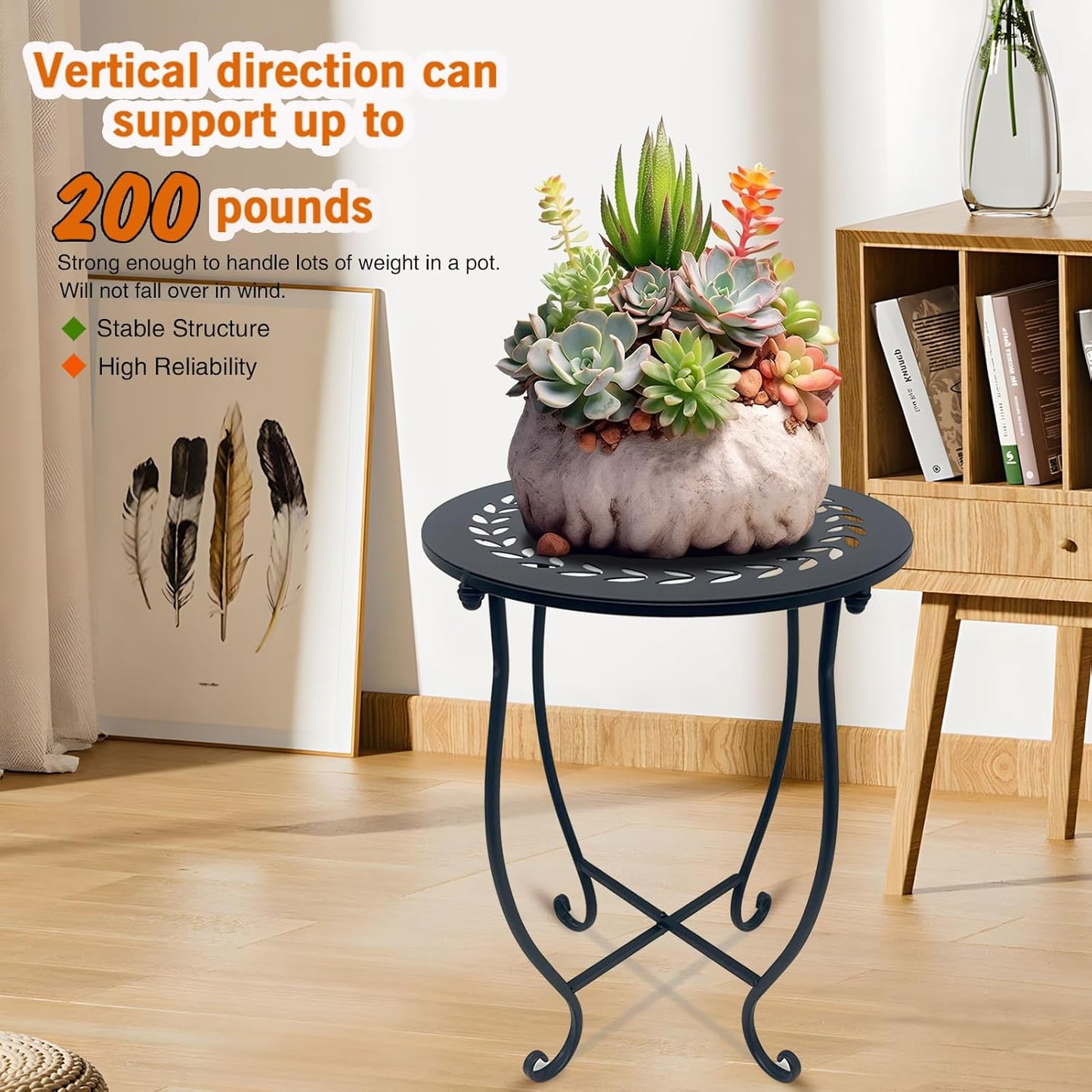 Aonagi 1 Pack 14 Inch Round Side Table, Bedside Table for Living Room, Bedroom, Weather Resistant Black Metal Outdoor