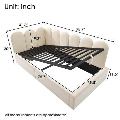 Merax Modern Upholstered Lift Up Sofa Day Bed with Headboard, Velvet Platform Bed Frame with Hydraulic Storage, No Box Spring Needed/Easy Assemble Twin, Beige