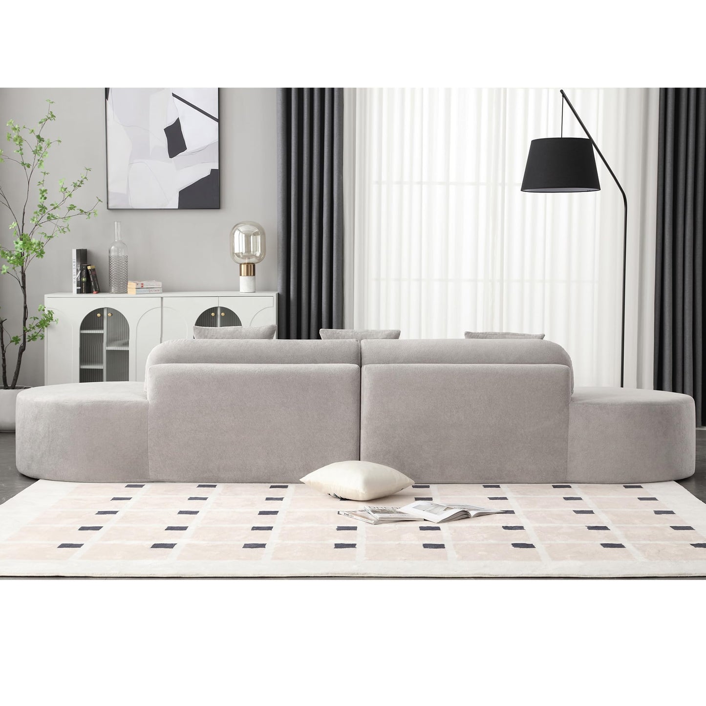 ACQCA 130.5" Modern Curved Combination Sofa, Cloud Couch with 3 Removable Pillows for Living Room, Apartment,Office,No Assembly Required, Gray