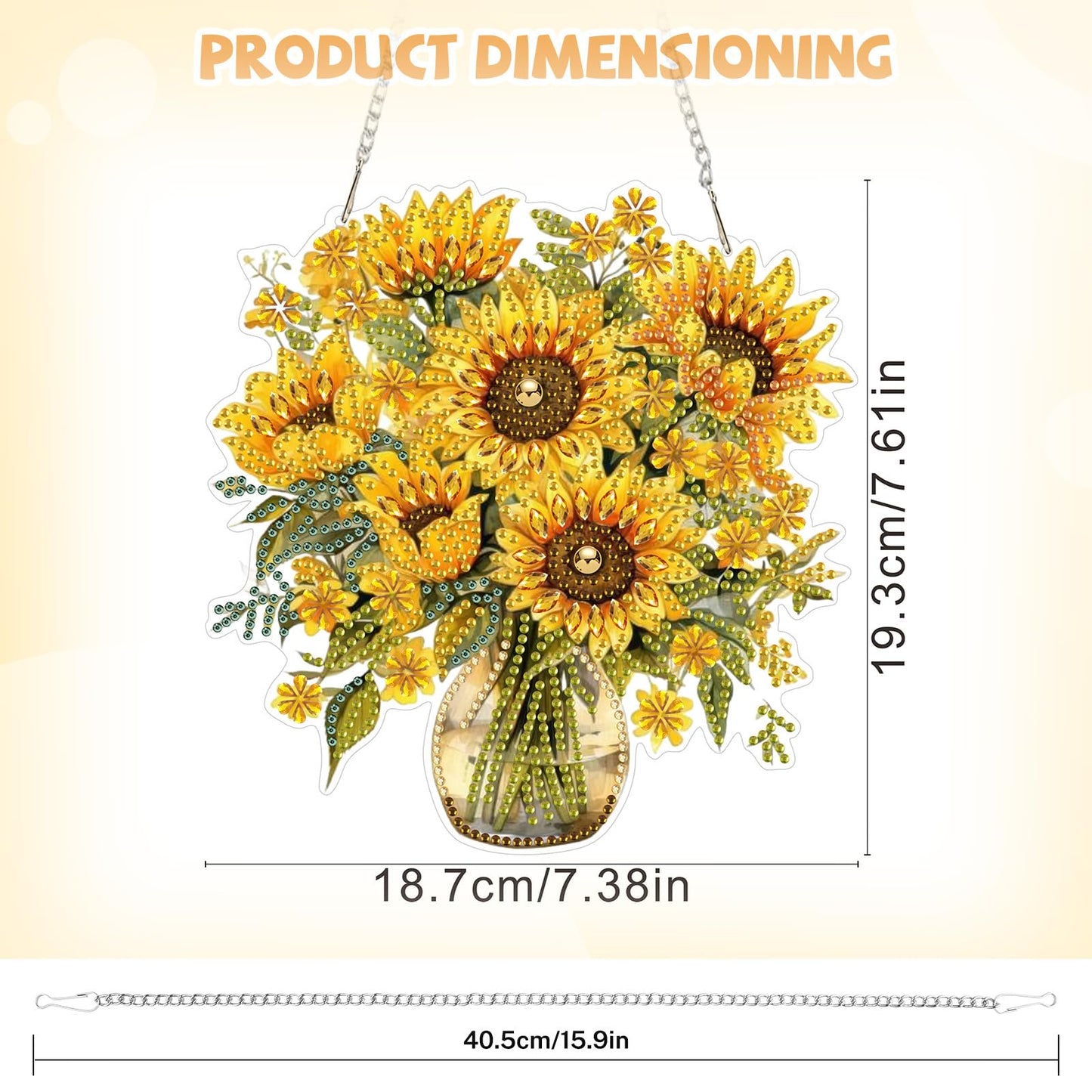 Bowetile Spring Diamond Art Hanging Kits for Adults, Diamond Art Suncatchers Sunflowers, 5D Special Shape Diamond Painting Pendant Window Ornament Gifts for Home Wall Garden Door Decor