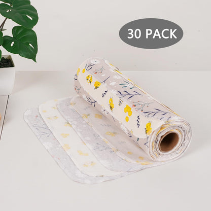 Cagreex Reusable Dishcloths Kitchen Towels Cotton: 30 Packs 10X10 Washable Roll Paperless Paper Towels Absorbent Dishcloths Set Dish Tea Towel for Kitchen Drying (15Bee+15Daisy, 10×10")