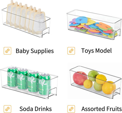 14.8'' 2 Pack vacane Long Breastmilk Storage Container, Clear Narrow Fridge Organizer Refrigerator Bin with Handles