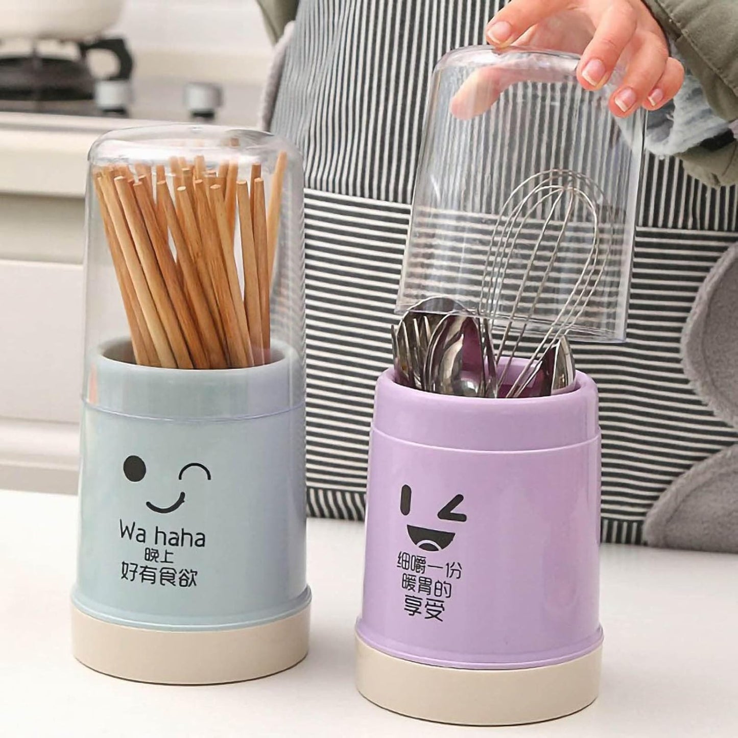 Cute Chopsticks Holder - Storage Cutlery Holder with Cover, Reusable Plastic Utensil Holder with Removable Base for