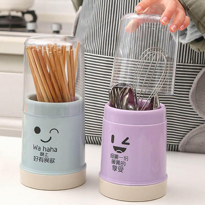 Cute Chopsticks Holder - Storage Cutlery Holder with Cover, Reusable Plastic Utensil Holder with Removable Base for