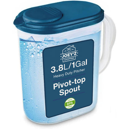 Water Pitcher with Lid 1 Gallon Slim Heavy Duty Plastic Measuring Pitcher with See Through Base, Leak Proof Spill Proof Lid w/Pivot Spout LidCover, BPA-free -Ideal for mixing, storing & serving