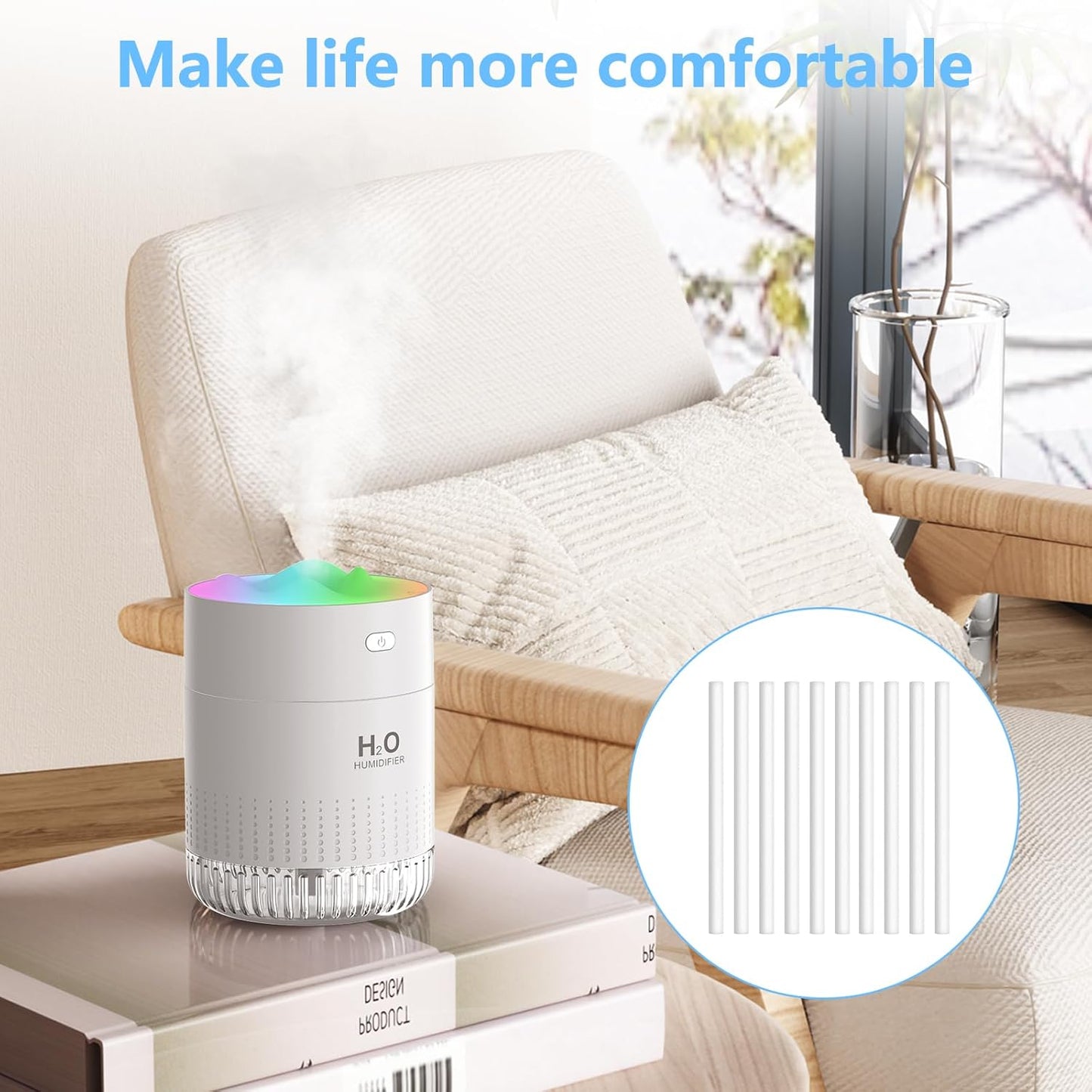 Besky 10 Pieces Small Humidifier Sticks, Filter Replacement Wick for Cool Mist Humidifiers, Portable Diffuser