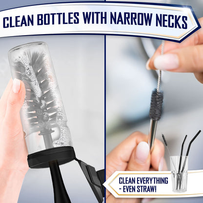Dish Brush Set of 4 - Kitchen Scrub Brushes with Non-Slip Long Handle for Cleaning, Scrubber, Dishwashing, Dishes, Bottles, Straws, Cups, Pots & Sink, Black