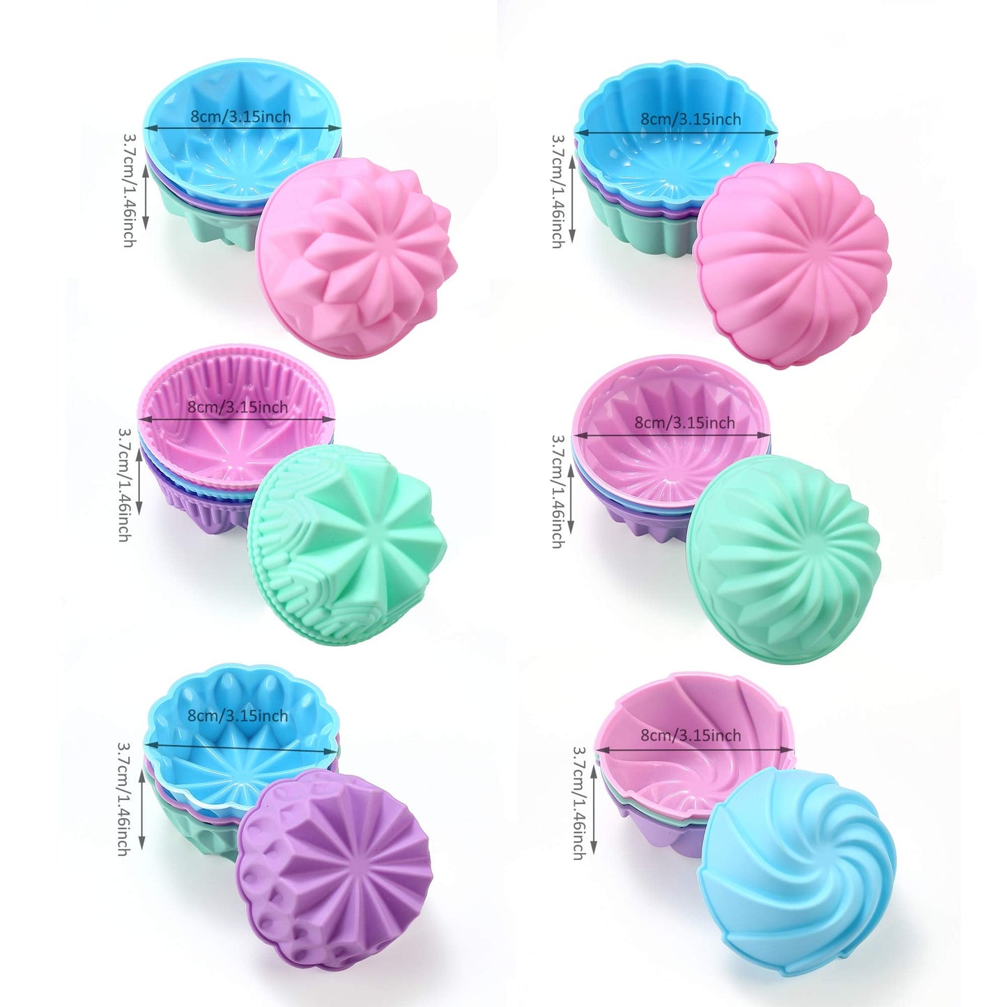 To encounter Silicone Cupcake Baking Cups, Food Grade Non-Stick Muffin Liners, Reusable 3 Inch Silicone Molds, 6 Shapes Pack of 24
