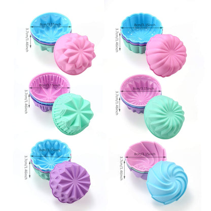 To encounter Silicone Cupcake Baking Cups, Food Grade Non-Stick Muffin Liners, Reusable 3 Inch Silicone Molds, 6 Shapes Pack of 24