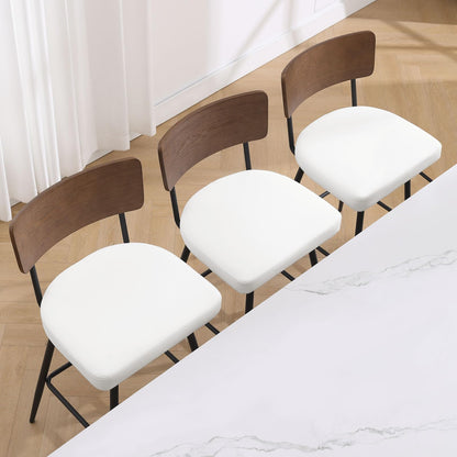 Bekrvio Counter Height Swivel Bar Stools Set of 4, Upholstered Faux Leather Barstools with Wood Backs and Metal Legs, 26" Seat Height Counter Bar Stool for Kitchen Island, White
