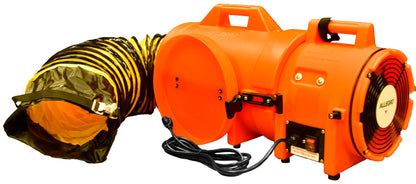 Allegro Industries-9533-25 32" X 13 12" X 14 12" 831 cfm 13 hp 115 VAC 3 A Motor Polyethylene Com-Pax-Ial Blower with Canister and 8" X 25' Duct,Orange