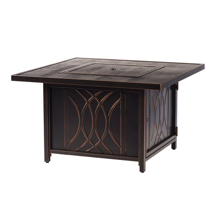 Oakland Living AZCAVE-FPT-AC Aluminum 42 in. Square Propane Beads, Lid and Fabric Cover Finish Outdoor fire Table, Antique Copper