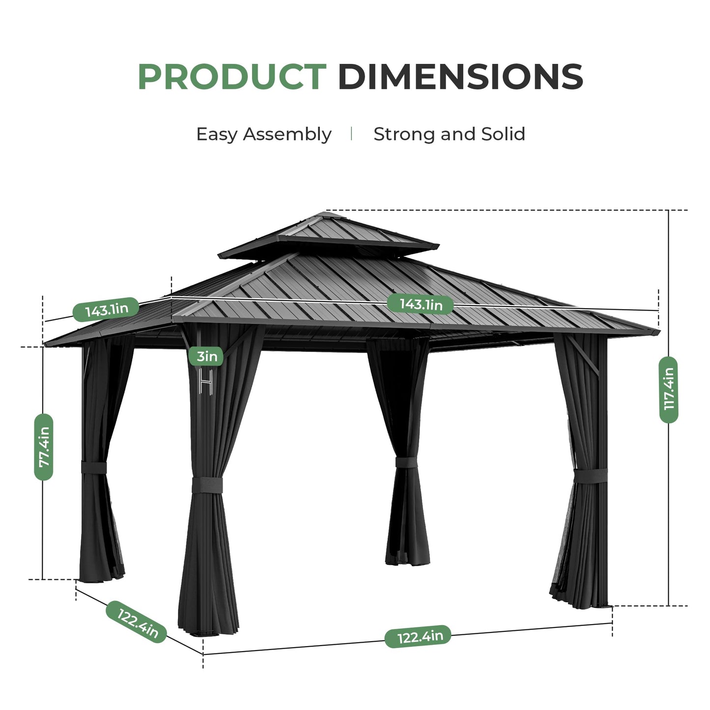 LUXIJOY 12' x 12' Hardtop Gazebo, Aluminum Frame with Double Galvanized Steel Roof, Outdoor Metal Gazebo with Netting & Curtains for Backyard, Garden, or Deck, Grey