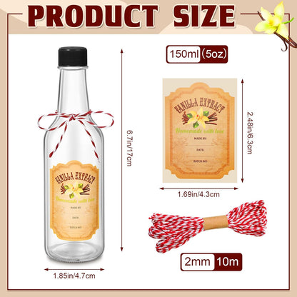 12 5 Oz Woozy Tioncy Pcs Vanilla Extract Bottles for Homemade Vanilla Jar Glass Bottle with Cap, Shrink Capsules