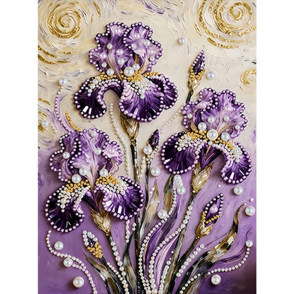 LPDJITO DIY Diamond Pearl Painting Kit for Adults, Flower 5D Pearl Painting Craft 12x16 inch, Beginner Friendly Home Wall Decor Art, Gift for Women Men Housewarming 12x16 (Purple flowersr)