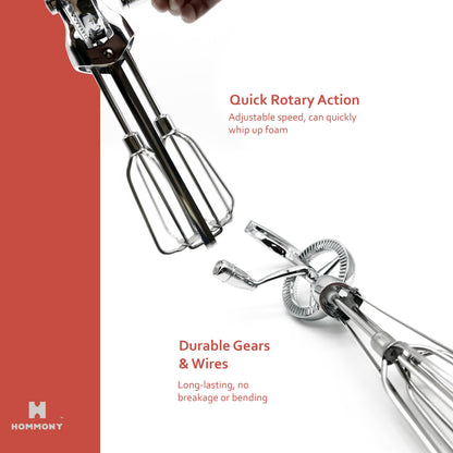 Hommony Rotary Egg Beater 12", Stainless Steel Baking Set with Silicone Spatula and Basting Pastry Brush