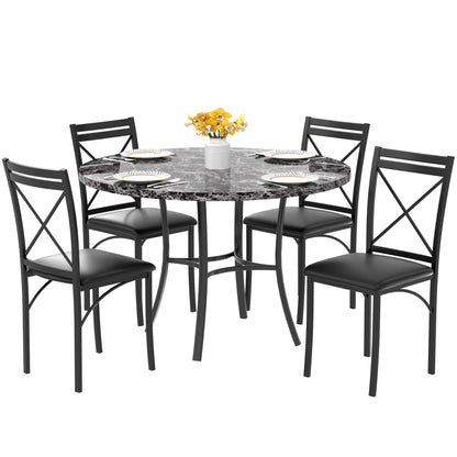 VECELO 5 Piece Dining Table Set for 4, Faux Marble Dinette with Chairs for Kitchen, Breakfast Nook, Small Space, Pure Black