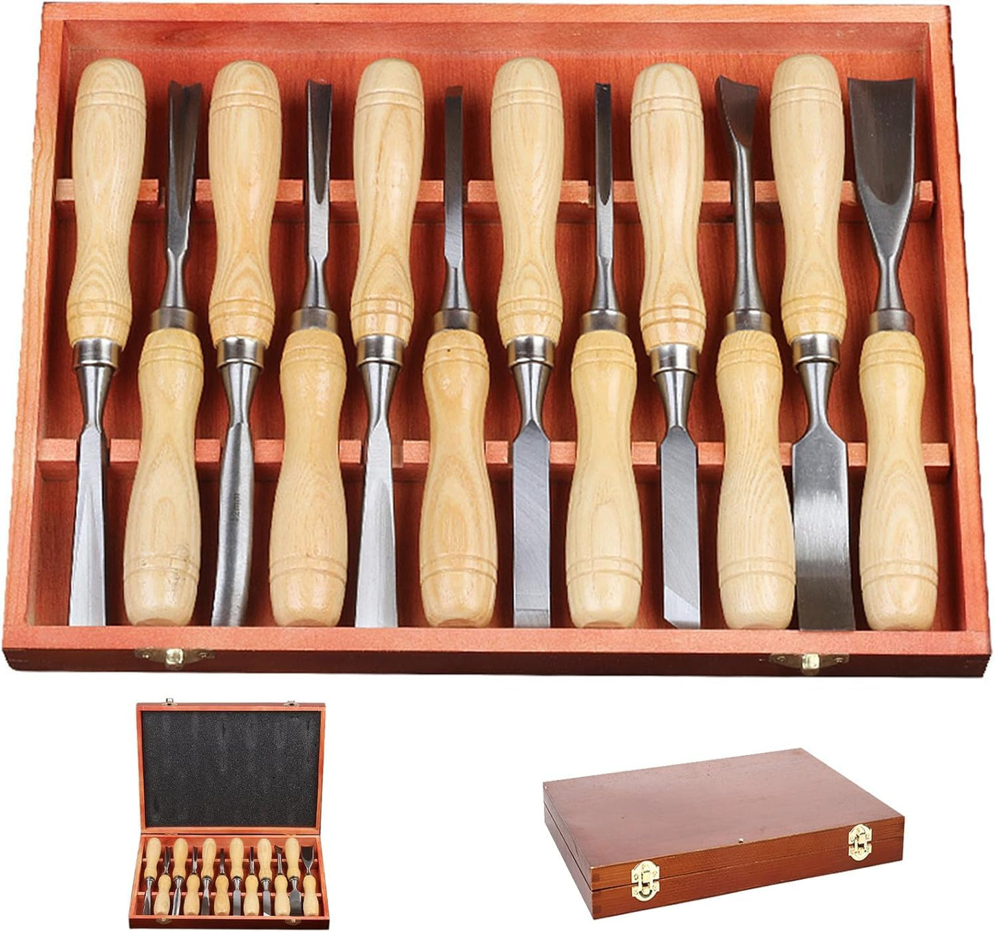 12Pcs Wood Carving Tools Set with 60Cr-V Steel Blades & Premium Wooden Gift Box - Wood Chisel Sets for Woodworking Beginners and Professionals