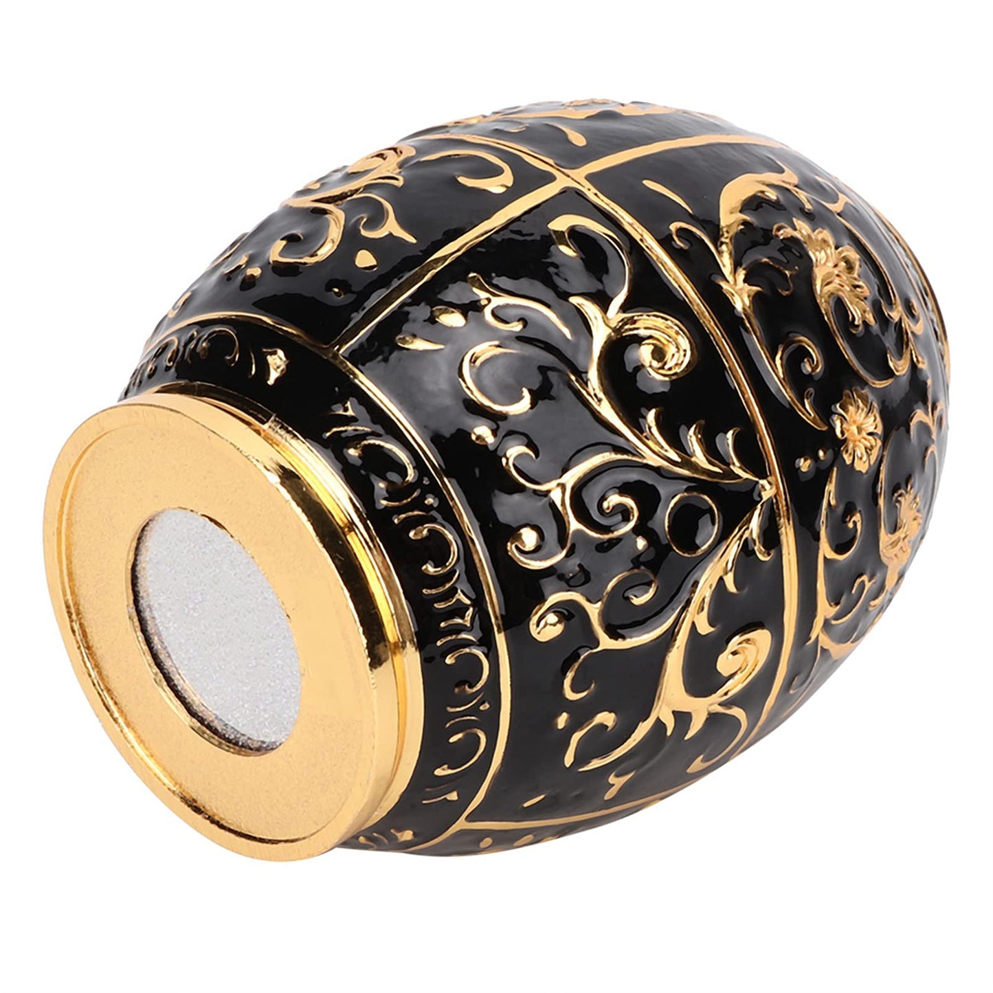 Pssopp Retractable Toothpick Holder, European Vintage Egg Shaped Toothpick Dispenser with Fully Sealed Design and Elegant Flower Carvings, Tin Alloy Storage Container for Home (Golden Black Glue)