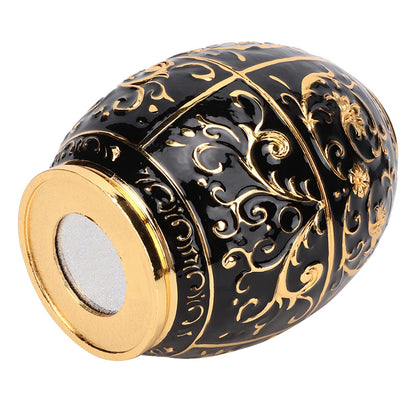 Pssopp Retractable Toothpick Holder, European Vintage Egg Shaped Toothpick Dispenser with Fully Sealed Design and Elegant Flower Carvings, Tin Alloy Storage Container for Home (Golden Black Glue)