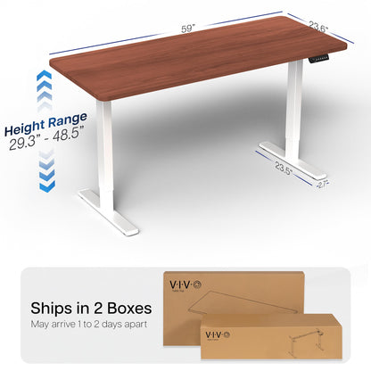 VIVO Electric 60 x 24 in Standing Desk, Memory Height Adjustment, 1B Series, Holds 220 lbs, One-Piece Dark Walnut Top, White Frame, DESK-KIT-1W6D