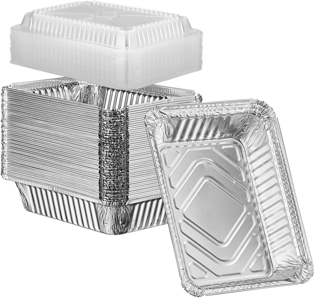 Comfy Package [50 Sets 2 lb Capacity Disposable Aluminum Foil Pans - 8x5 inch Take-Out Pans with Lids