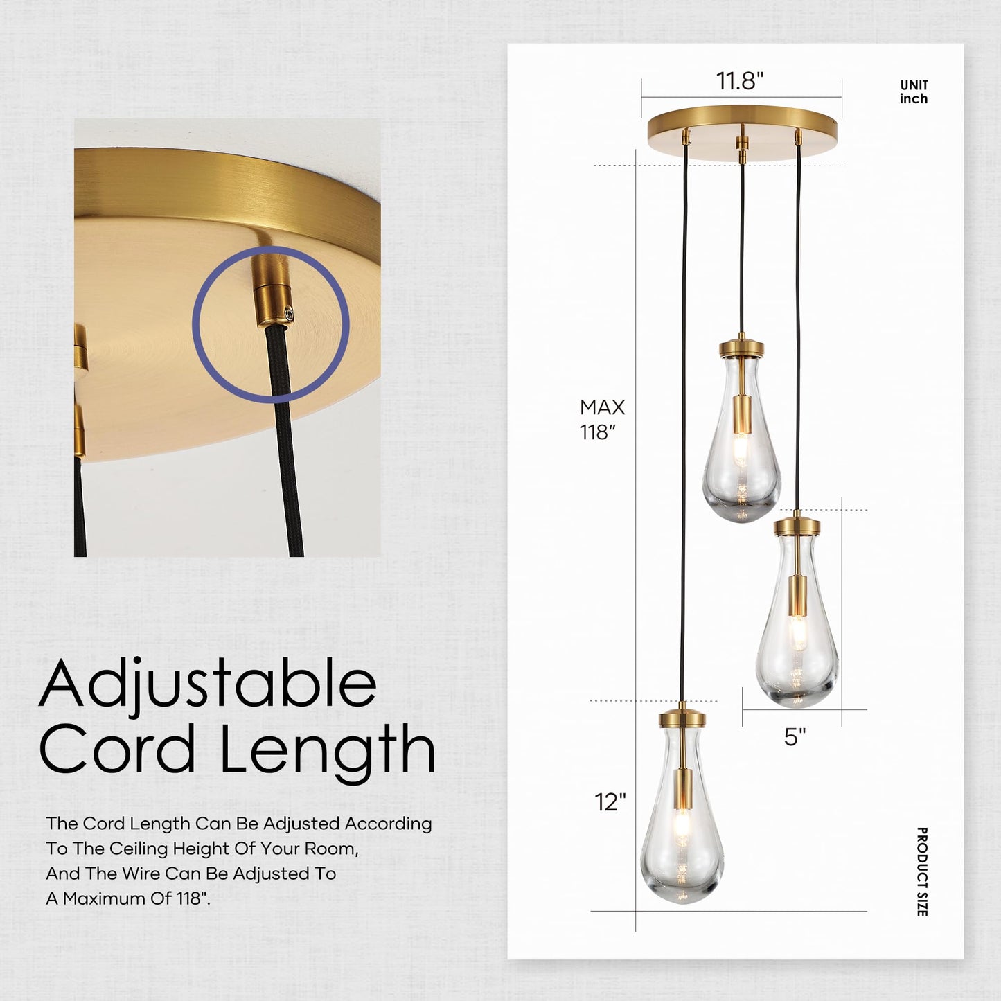TACDANDM 3-Light Raindrop Pendant Light Fixtures, Brass Glass Pendant Lighting, Teardrops Modern Hanging Light for Entryway Foyer Kitchen Island Dining Living Room Hallway