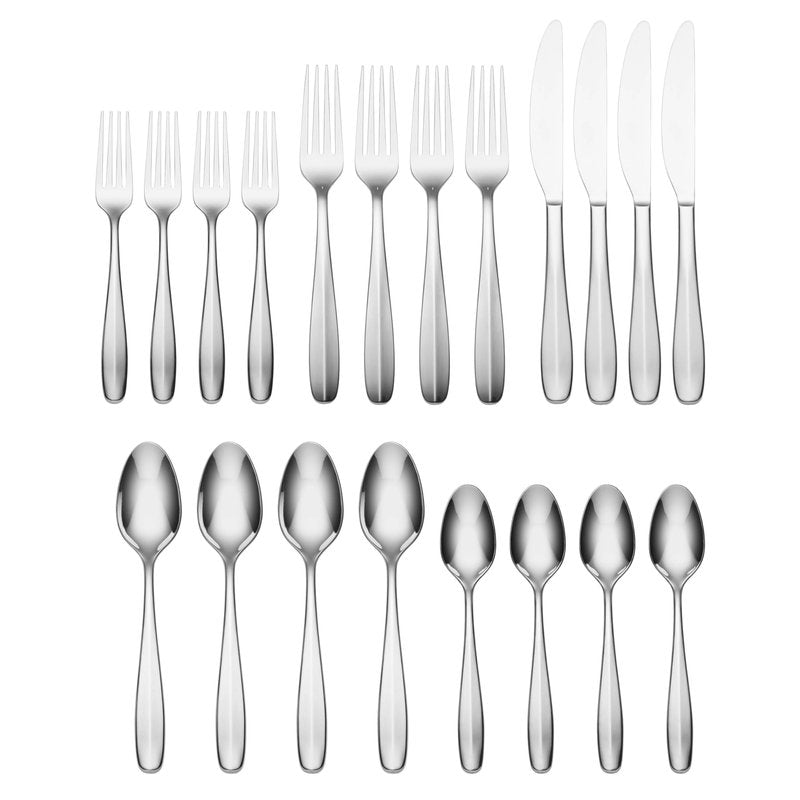 Oneida Silverware Set, Oakwood 20 Piece Everyday Flatware Set, Service For 4, 18/0 Stainless Steel, Dishwasher Safe, Cutlery Sets, Kitchen Utensils Sets, Knives Spoons And Forks (Silver, 20 Pieces)