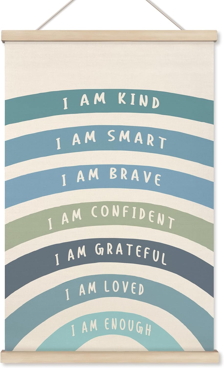 16x24 inch HRQKO Blue I Am Kind Smart Inspirational Poster Hanger Frame, Boho Rainbow Wall Art with Wooden Frames
