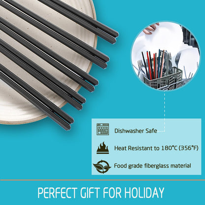 Sbirdbao 200 Pairs Hexagonal Fiberglass Sushi 24cm/9.4 Inch Dishwasher Safe Non-Slip Chopsticks,Japanese Style Black for Restaurant & Party.