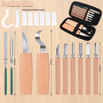 MILUOSONG Wood Carving Kit Box Wood Carving Tools Hand Carving Knife Set with hand Files for Wood,Model,Spoon,Pumpkin, Vegetables Carving Kit for Kids Adults Beginners Woodworking DIY