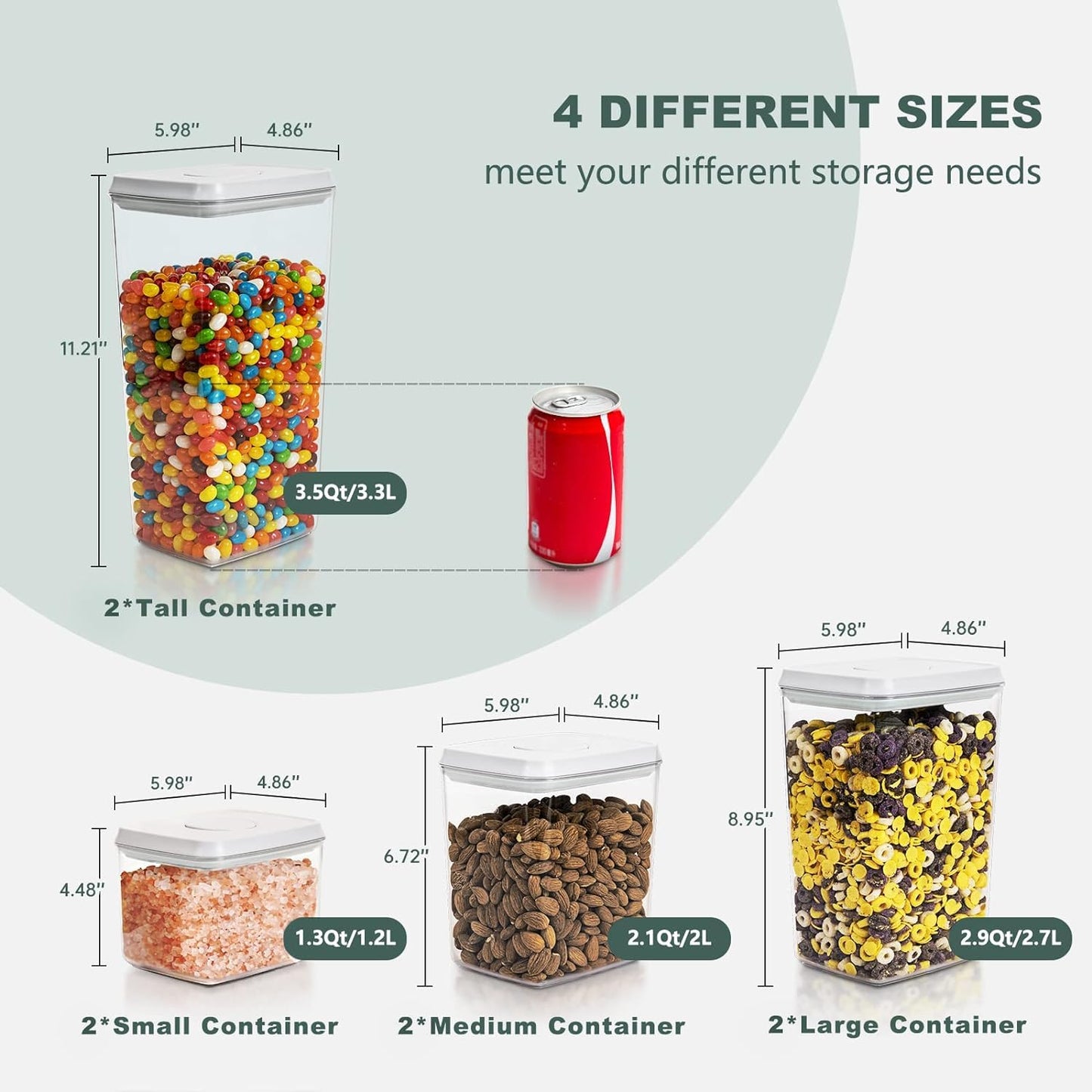 Tourdeus 8 Pack Airtight Food Storage Containers with Lids, Pop Top Pantry Organizer Set, BPA-Free Clear Stackable Kitchen Containers with Measurement Marks for Cereal, Flour, Sugar, Pasta, Snacks