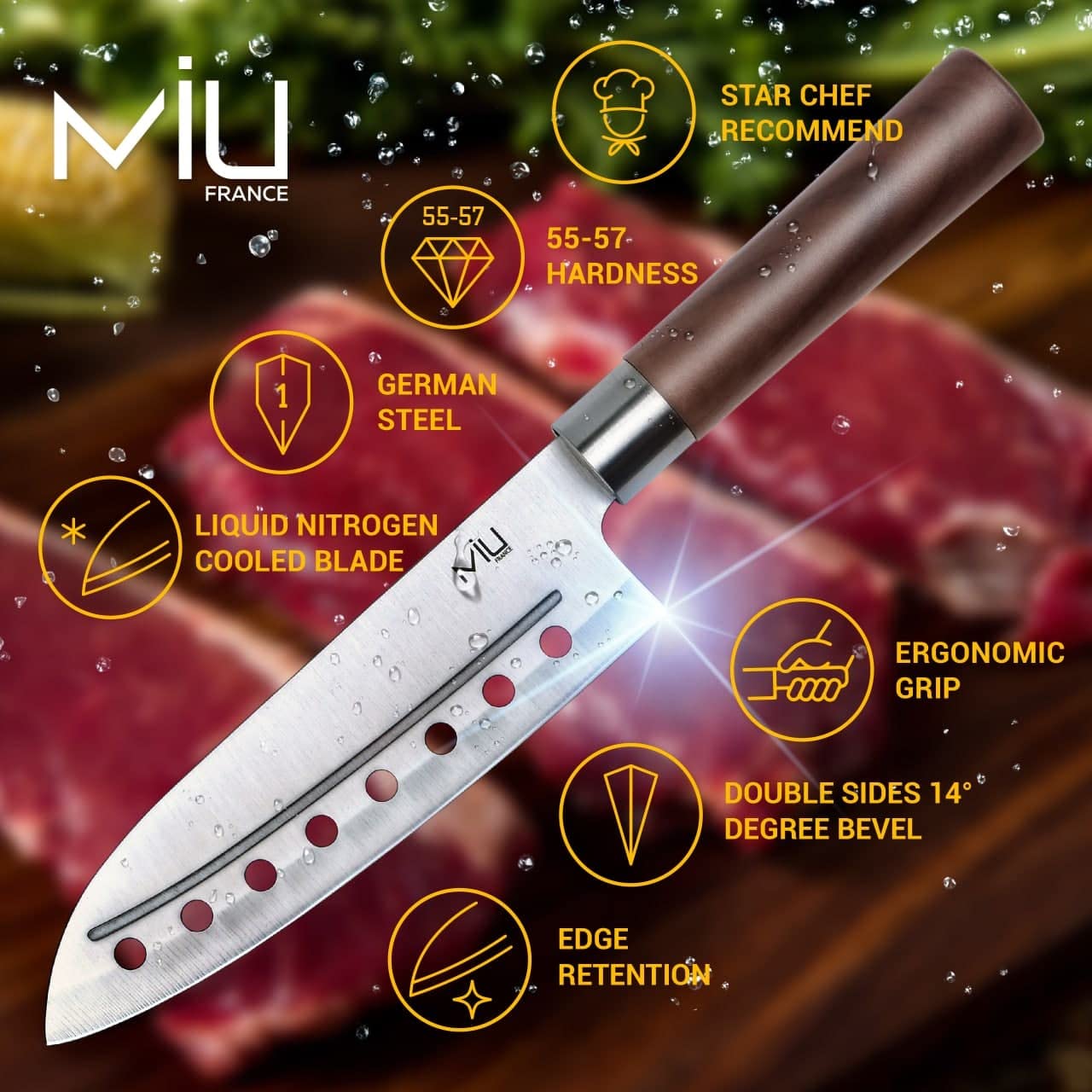 MIU Fish Spatula Steinless Steel 11 inch + Santoku Knife Classic 7 inch
