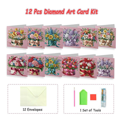JBTM24 12 Packs Diamond Art Cards Kit, Diamond Painting Greeting Cards with Envelopes, DIY Card Making Kits for Adults, Gifts for Families, Friends, Partners (Bouquet)