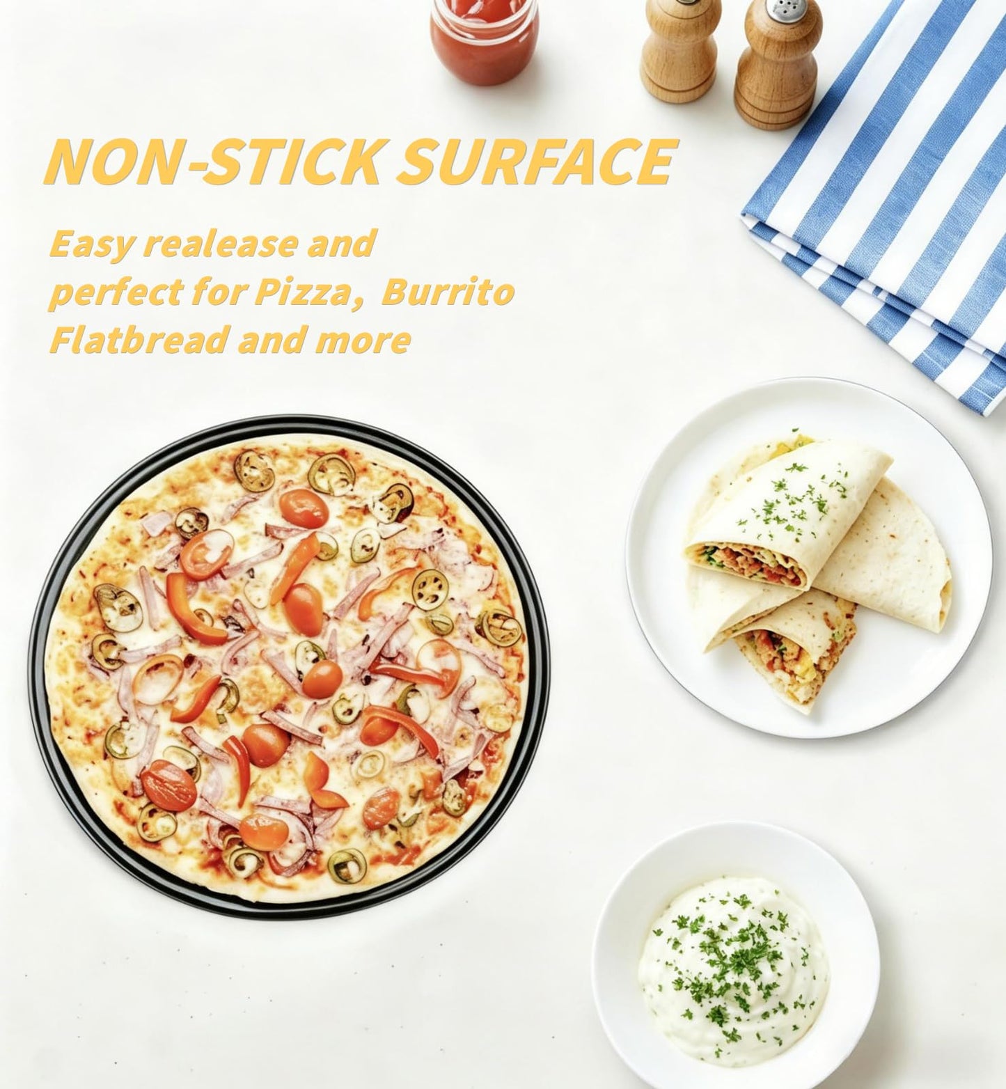 MANCHAP 4 Pack 12 Inch Round Pizza Baking Pan with Holes, Pizza Pan for Oven, Carbon Steel Non-stick Pizza Crisper Pan for Home Restaurant Baking, Black