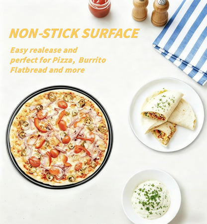 MANCHAP 4 Pack 12 Inch Round Pizza Baking Pan with Holes, Pizza Pan for Oven, Carbon Steel Non-stick Pizza Crisper Pan for Home Restaurant Baking, Black