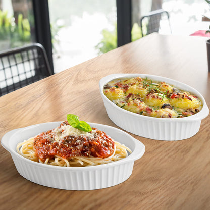 Foraineam 4 Pack 15 oz White Porcelain Oval Baking Dishes, 8.8 x 5.5 x 1.8 Inch Au Gratin Pans Small Table Serving Dish, Lasagna Pan Crème Brulee Bakeware Set with Double Handles, Dishwasher Oven Safe
