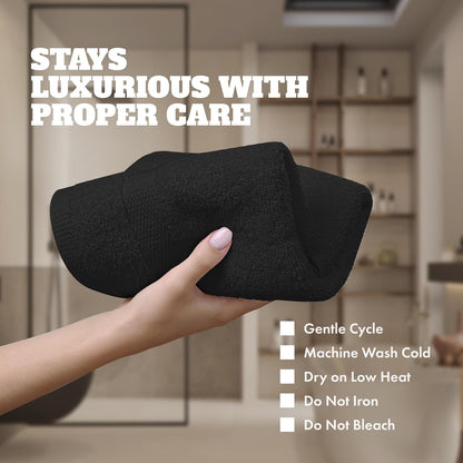 24 Pack 600 100% 12x12 Inches White Classic Wealuxe Black Washcloths - GSM Ring-Spun Cotton Wash Cloths for Showering