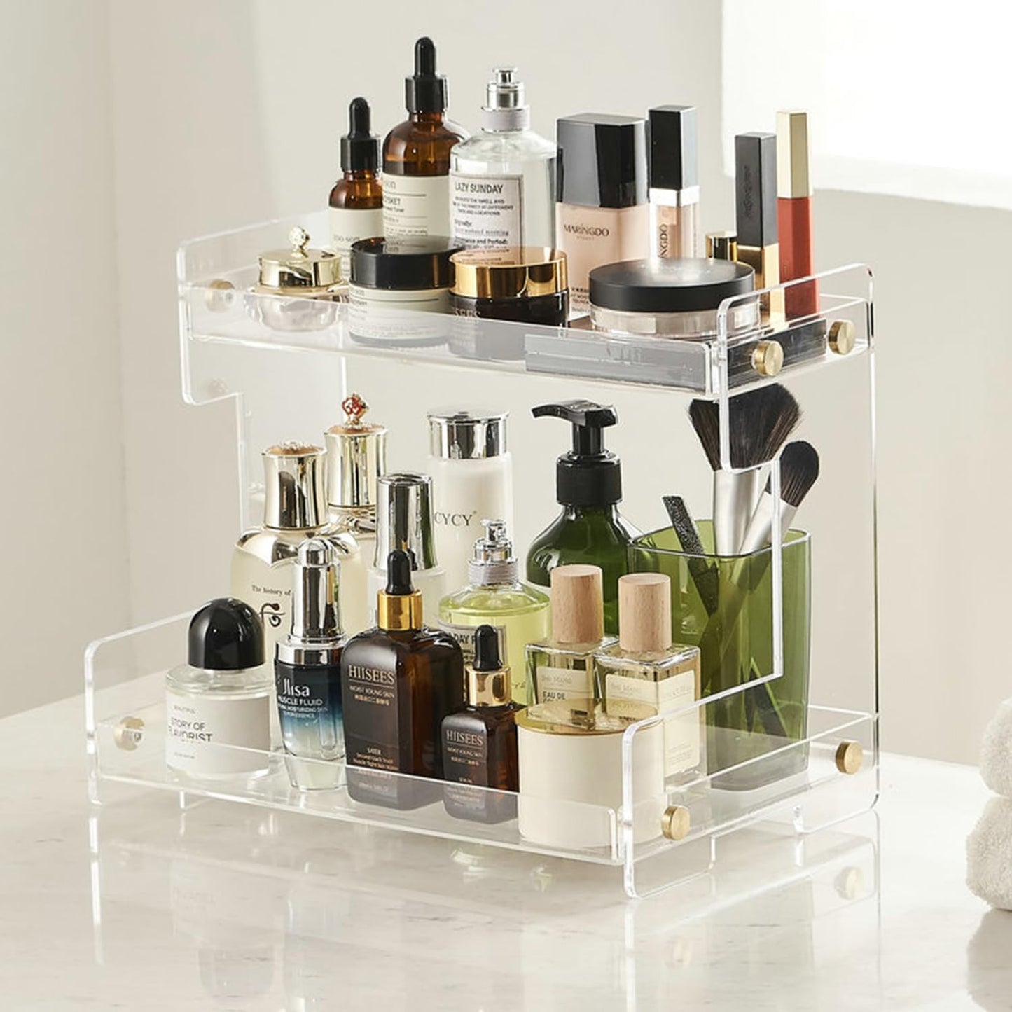 Bathroom Organizer Countertop, 2-Tier Makeup Organizer for Cosmetics and Vanity Holder for Lipstick
