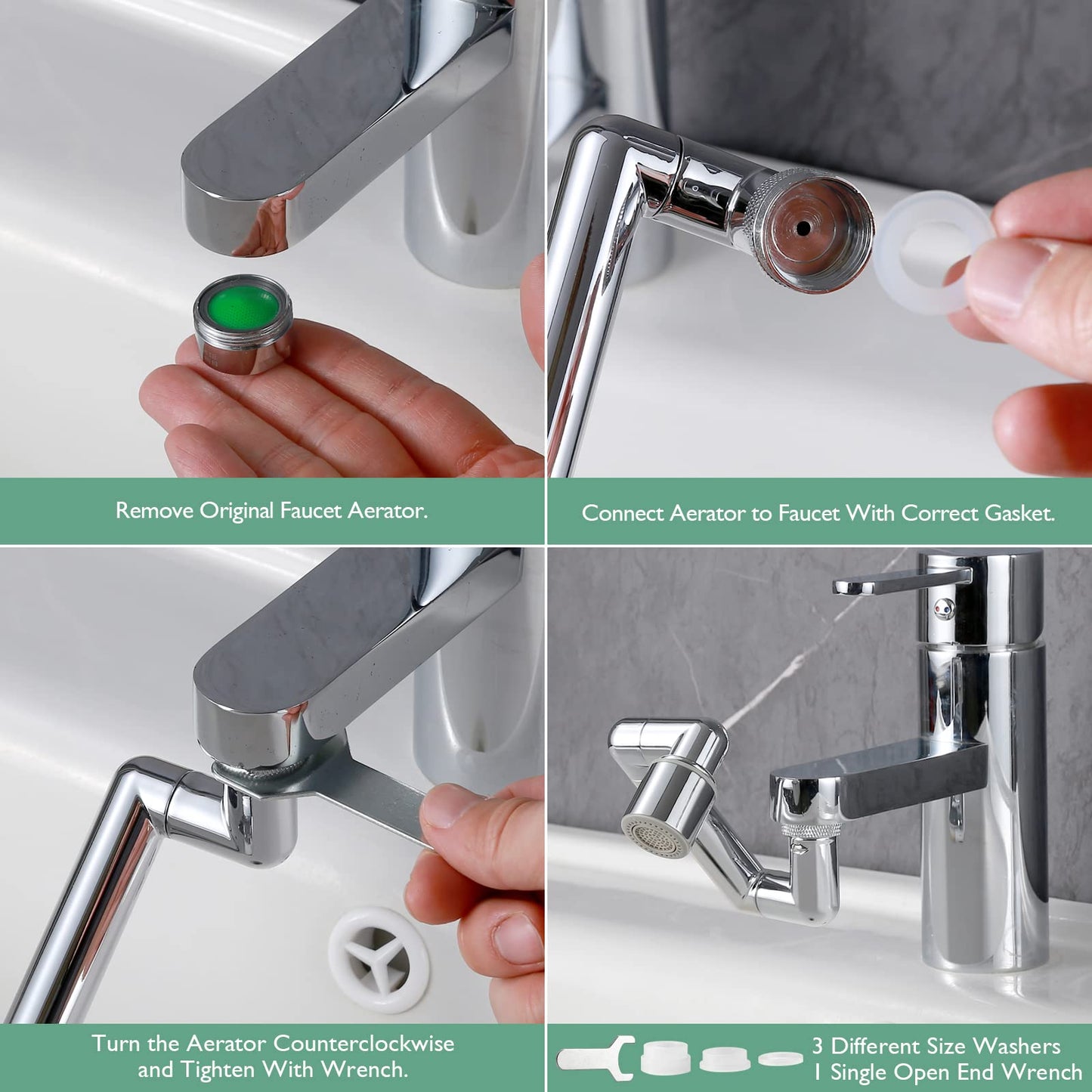 Universal 1440° Sink Faucet Aerator Extension Swivel Faucet Extender 2 Pack, 2 Sprayer Modes Rotatable Bathroom Kitchen Head Replacement Tap Attachment with Filter for G 1/2", 55/64",15/16" Chrome