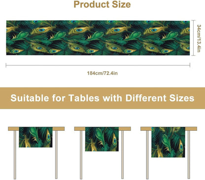 13x36 inches Peacock Table Runner Green Feathers Pattern Table Runner Table Cloth Decoration Dresser Garden Farmhouse